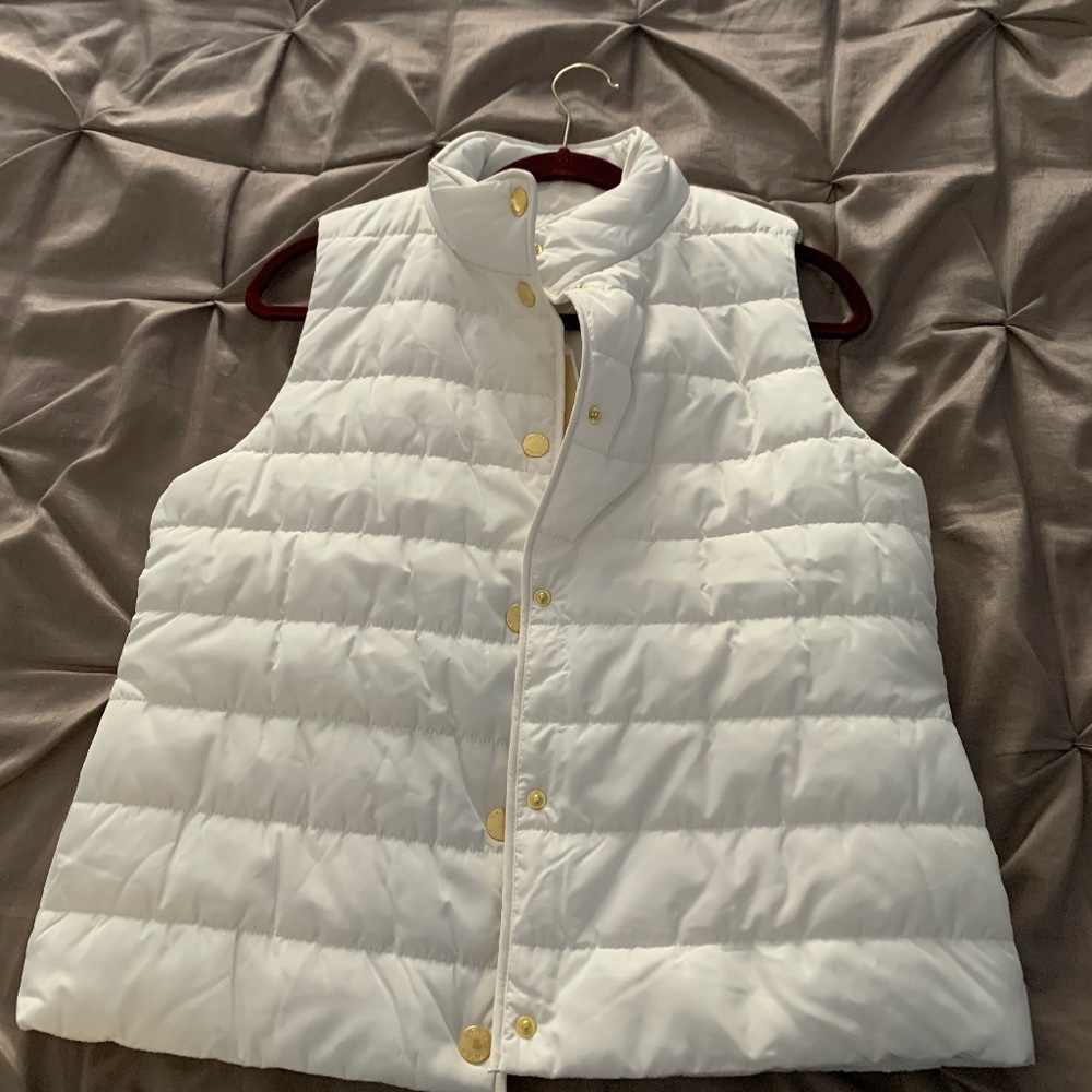 Michael Kors White Puffer Vest with Gold Buttons